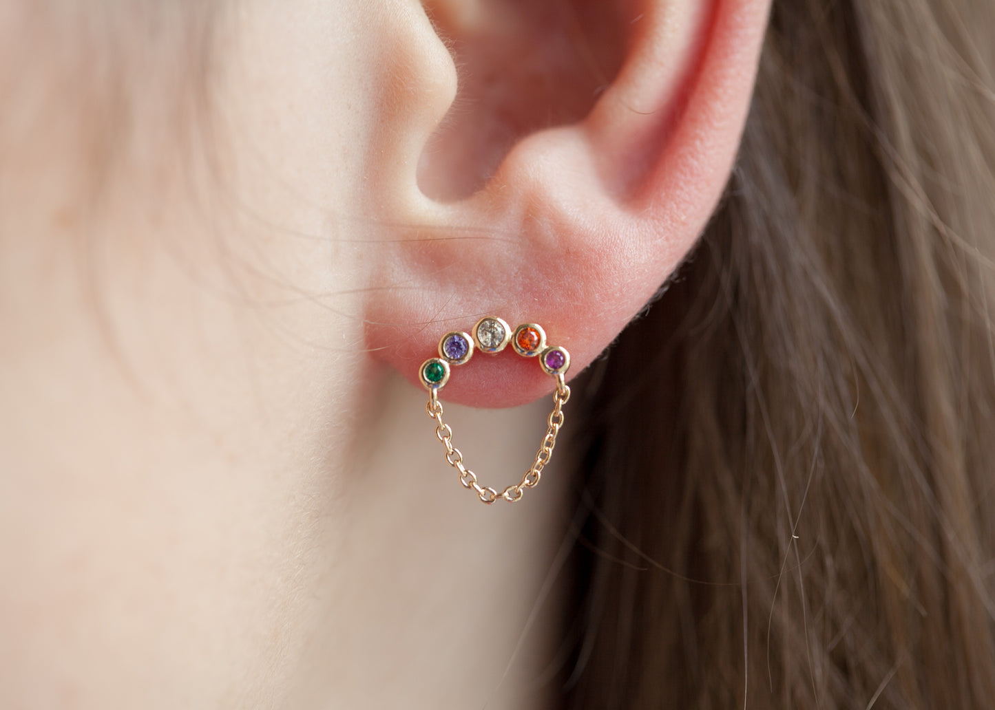 Boucles d'oreilles multicolores chainette plaqué or