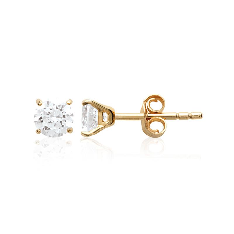 Boucles d'oreilles oxydes de zirconium blancs serti griffes Plaqué or 18 carats