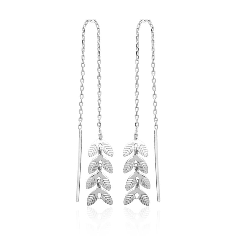 Boucles d'oreilles épi de blé chaîne traversante en argent