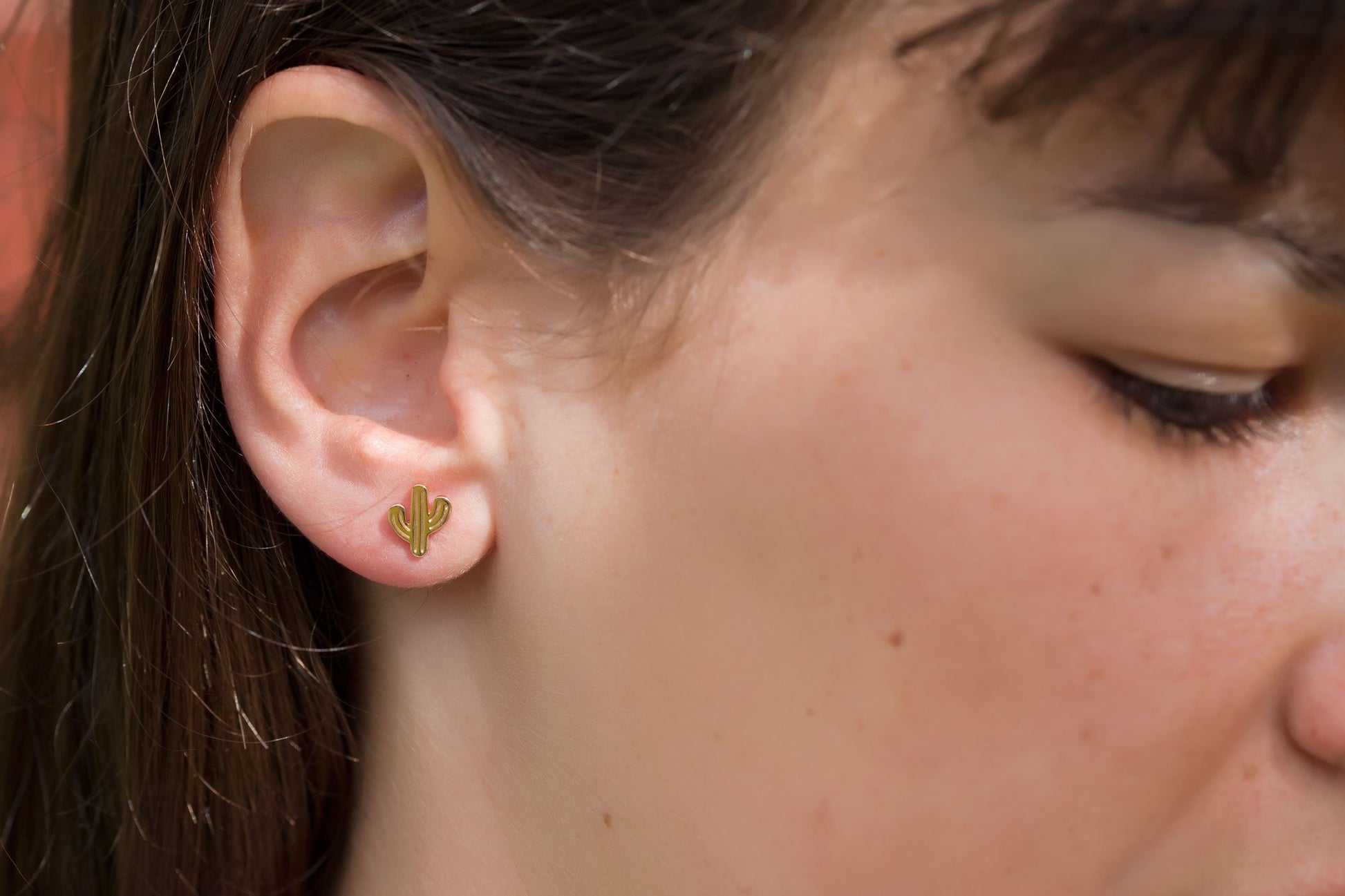 Boucles d'oreilles puces cactus plaqué or