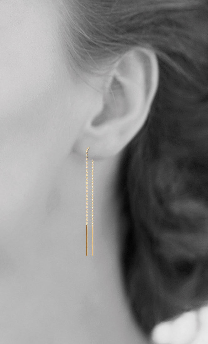 Boucles d'oreille chaîne traversante plaqué or - Boucles d'oreilles pendantes chainettes