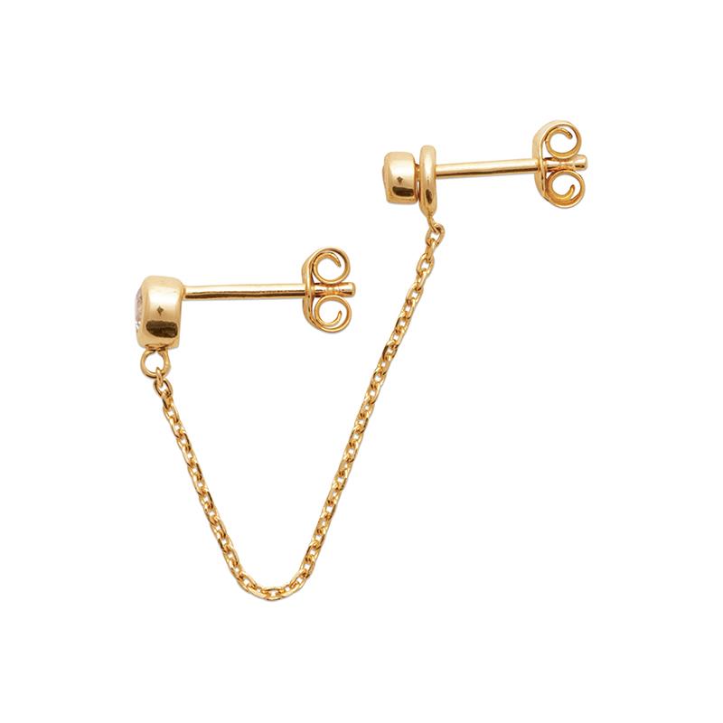 Boucle d'oreille double trous & chaîne plaqué or