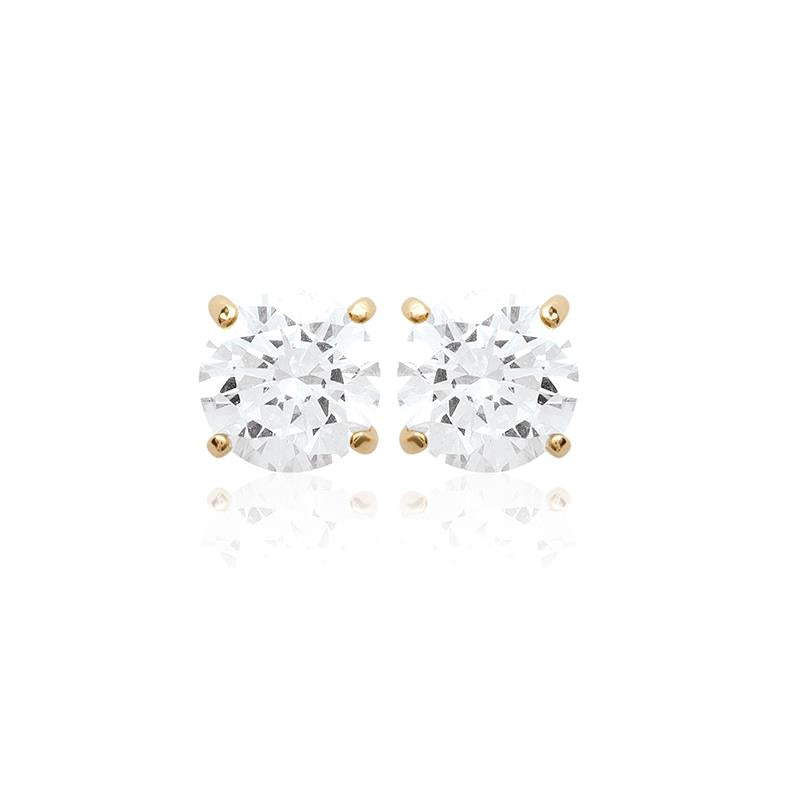 Boucles d'oreilles oxydes de zirconium blancs serti griffes Plaqué or 18 carats