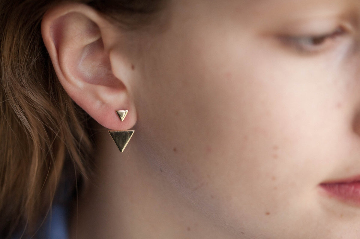 Boucles D'oreilles Dessous De Lobes Pierre Bleue - Plaqué Or 18 Carats, Clous