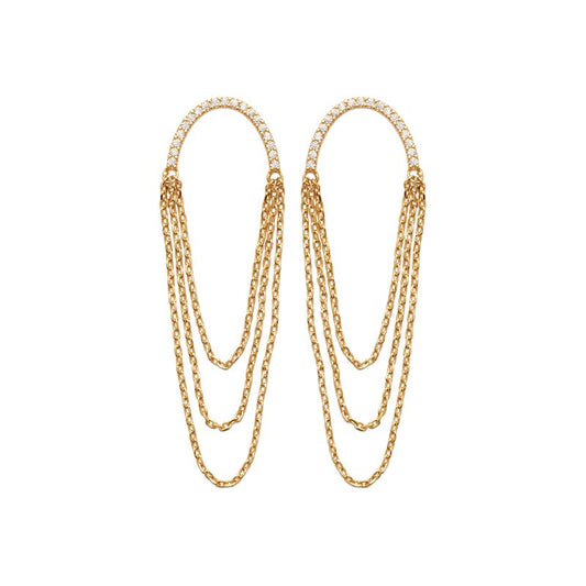 Boucles d'oreilles strass et chainettes plaqué or