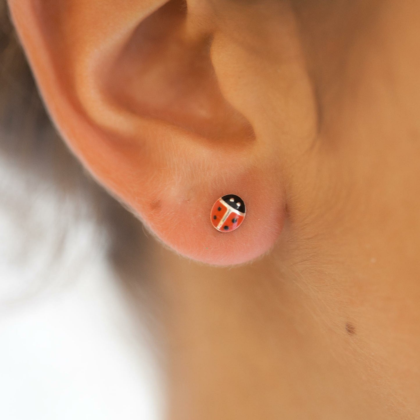 Boucle oreille enfant coccinelle argent