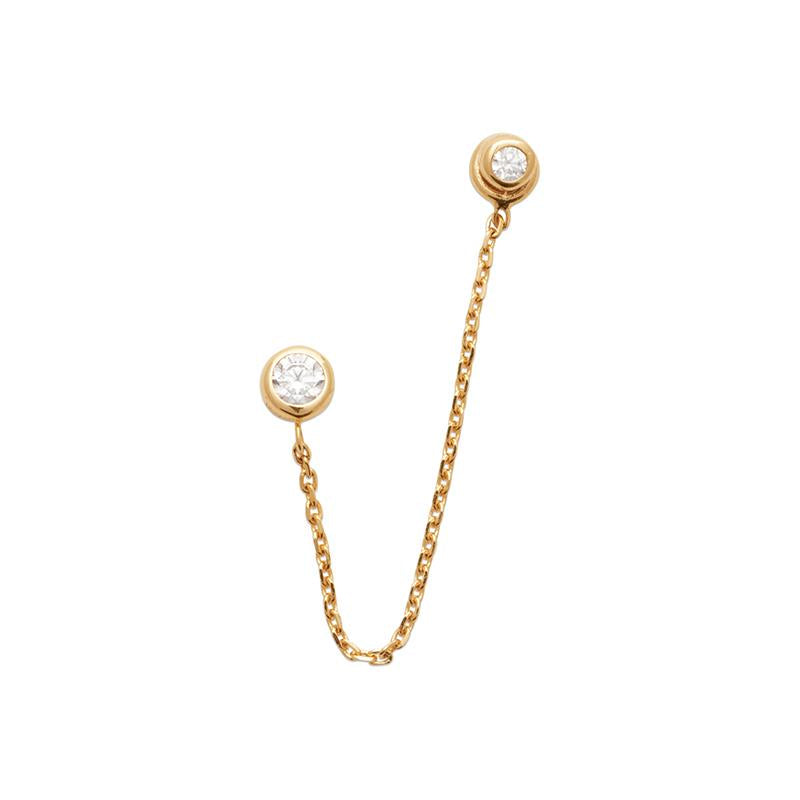 Boucle d'oreille double trous & chaîne plaqué or