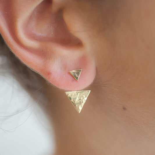 Boucles d'oreilles triangle dessous de lobe martelé plaqué or