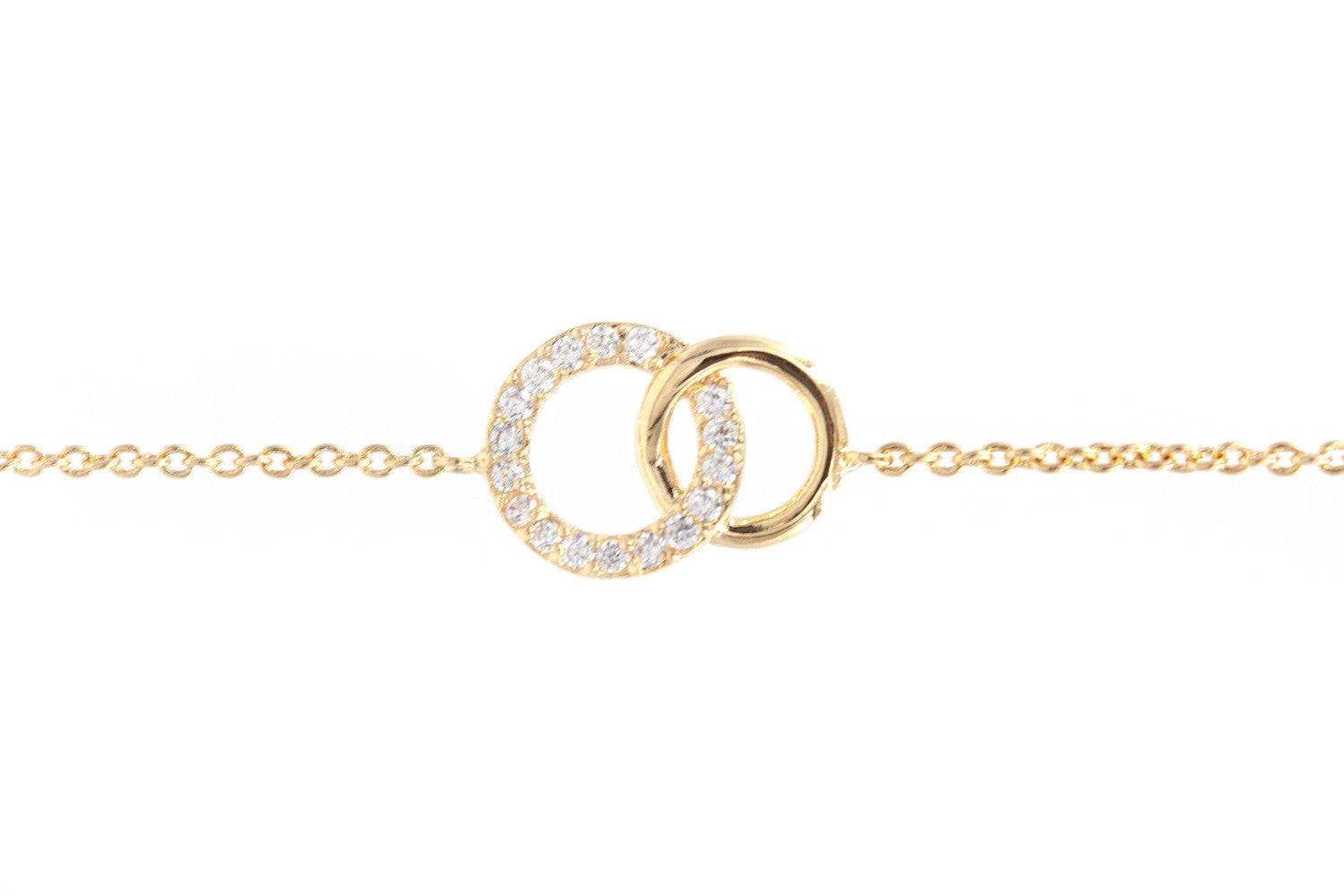 Bracelet 2 cercles entrelacés zirconium plaqué or