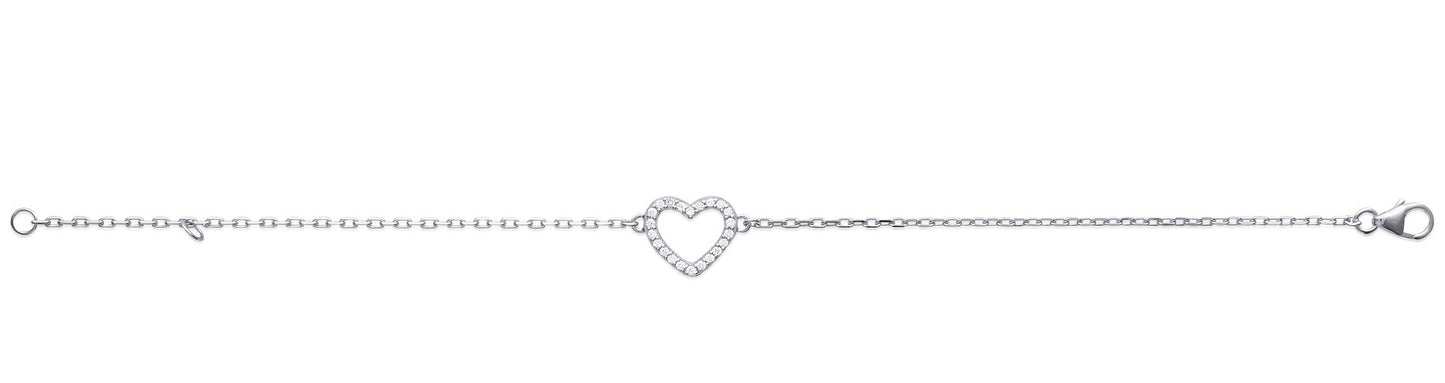 Bracelet coeur en argent massif serti de zircons