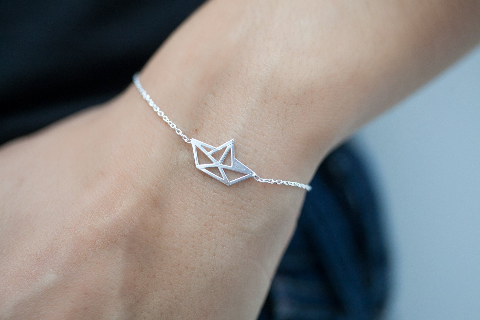 Bracelet bateau en papier origami en argent