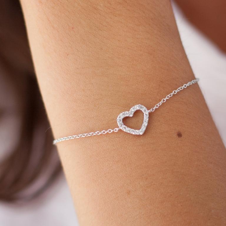 Bracelet coeur en argent massif serti de zircons