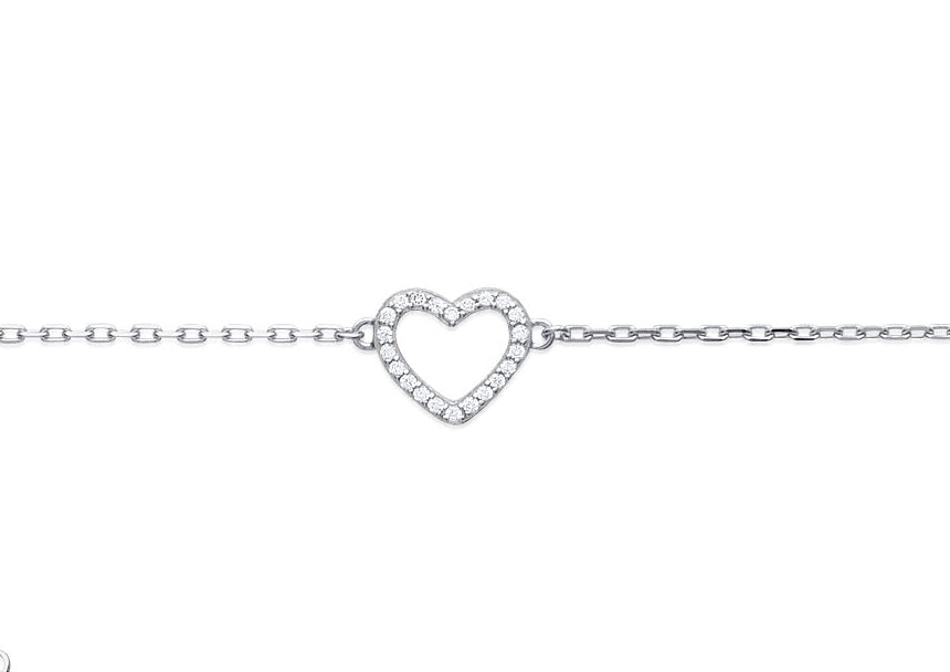 Bracelet coeur en argent massif serti de zircons