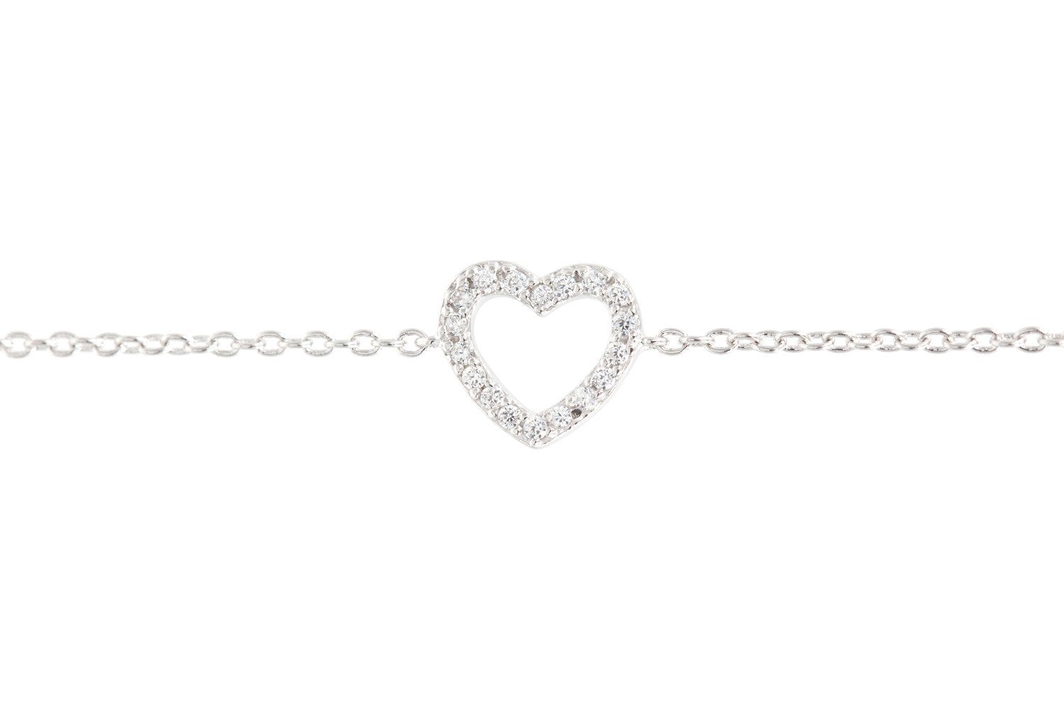 Bracelet coeur en argent massif serti de zircons