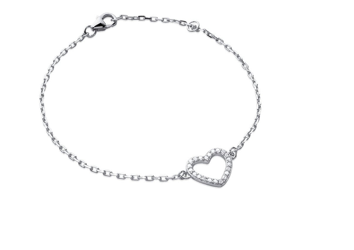 Bracelet coeur en argent massif serti de zircons