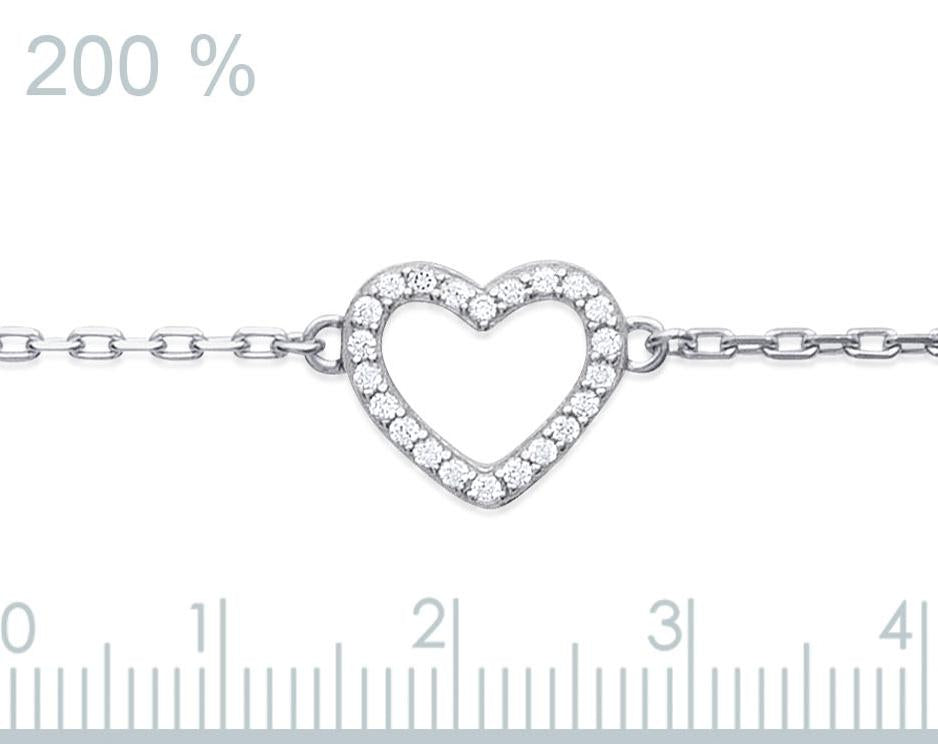 Bracelet coeur en argent massif serti de zircons