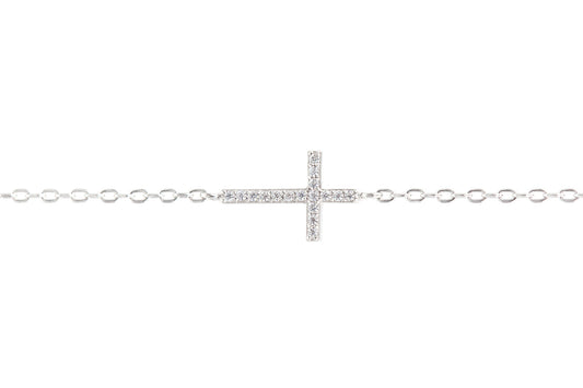 Bracelet avec croix en argent serti de zircons