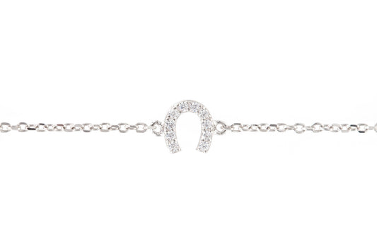 Bracelet fer à cheval serti de zircons en argent - Bracelet porte-bonheur