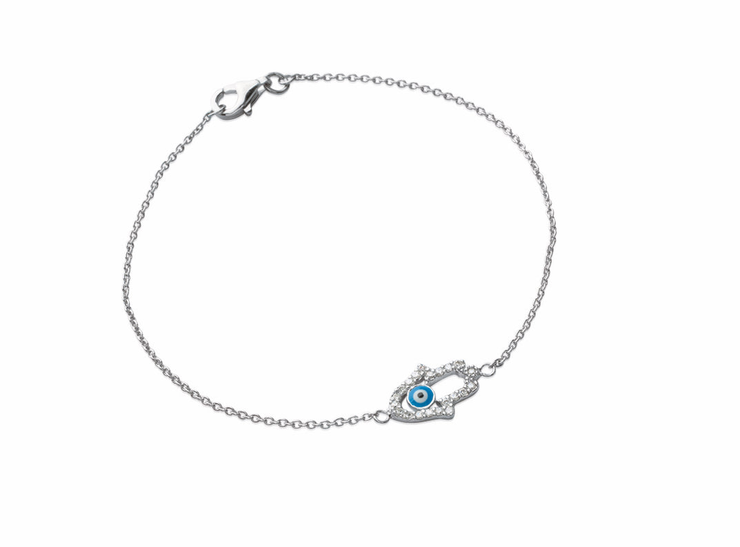 Bracelet Main de Fatma en argent et strass - Bracelet porte-bonheur