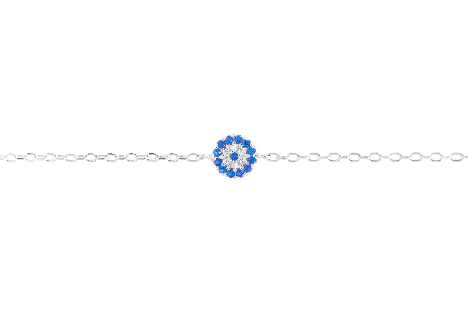 Bracelet oeil bleu en argent serti de zircons - Bracelet porte-bonheur