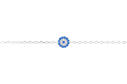 Bracelet oeil bleu en argent serti de zircons - Bracelet porte-bonheur