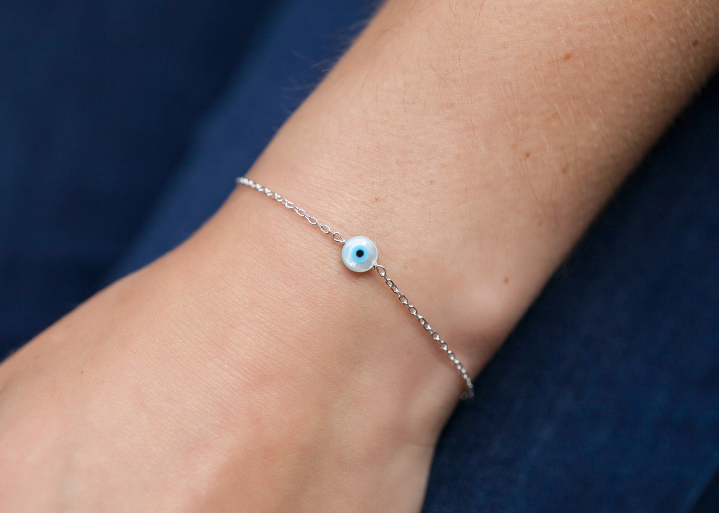 Bracelet oeil bleu en argent - Bracelet porte-bonheur