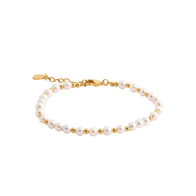 Bracelet perles blanches plaqué or