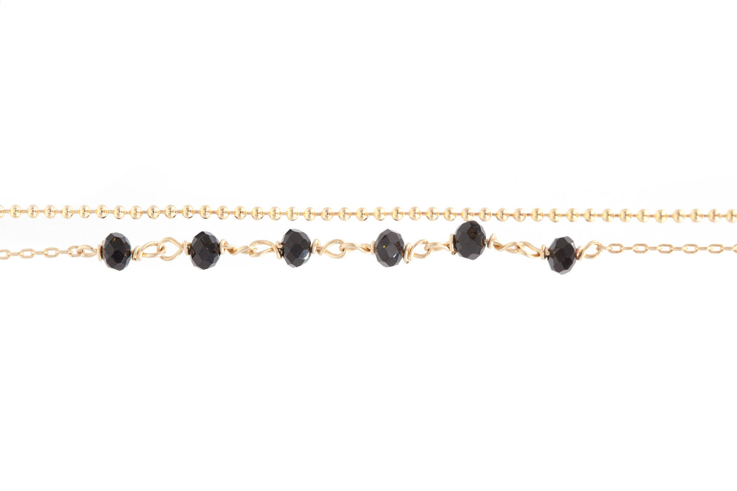 Bracelet 2 rangs perles noires plaqué or