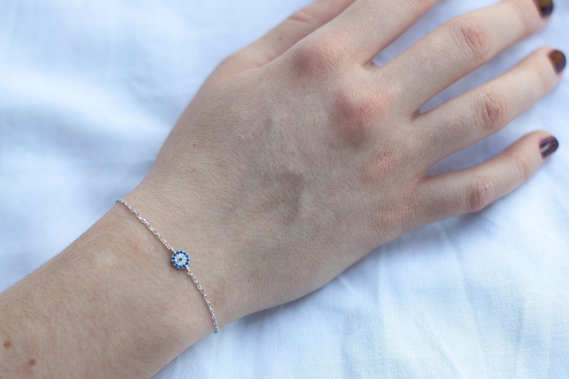 Bracelet oeil bleu en argent serti de zircons - Bracelet porte-bonheur