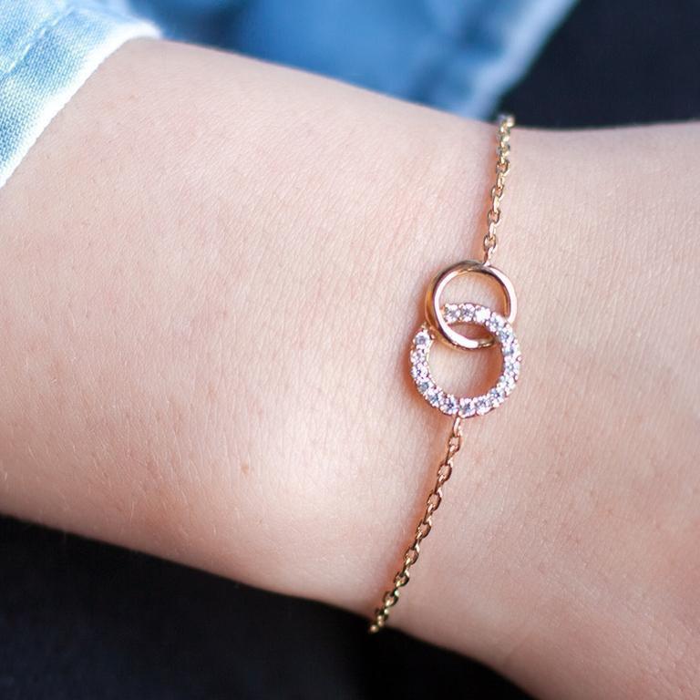 Bracelet 2 cercles entrelacés zirconium plaqué or