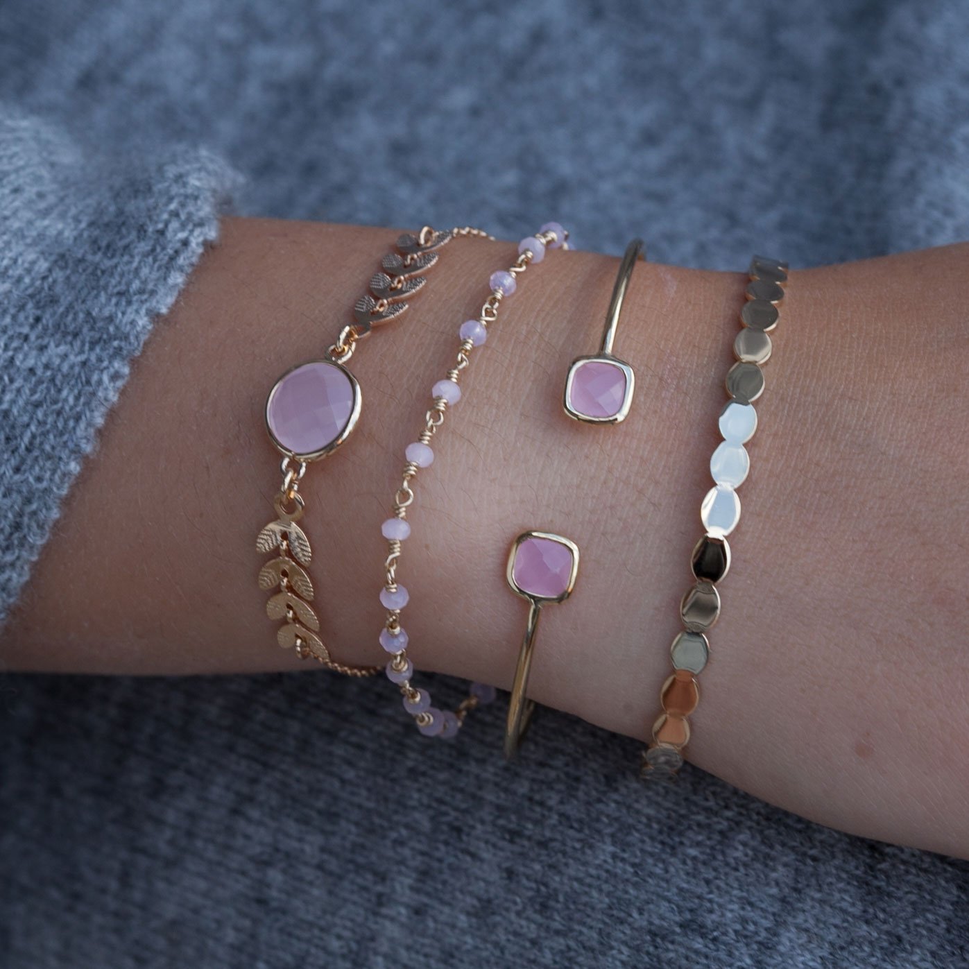 Bracelet Jonc Avec Pierre Jonc Argent Et Pierre De Lune Ronde