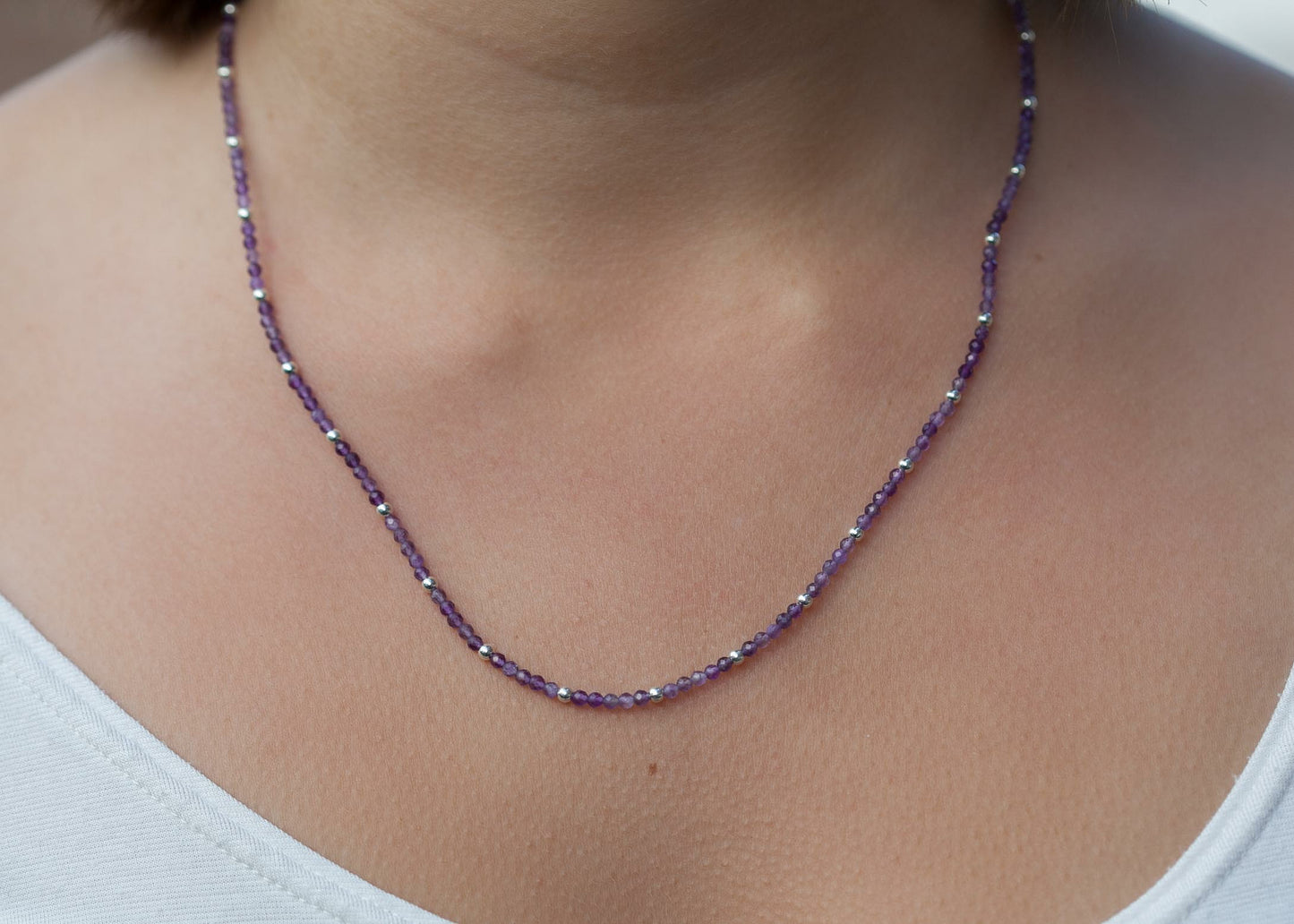 Collier perles d'argent et pierres naturelles
