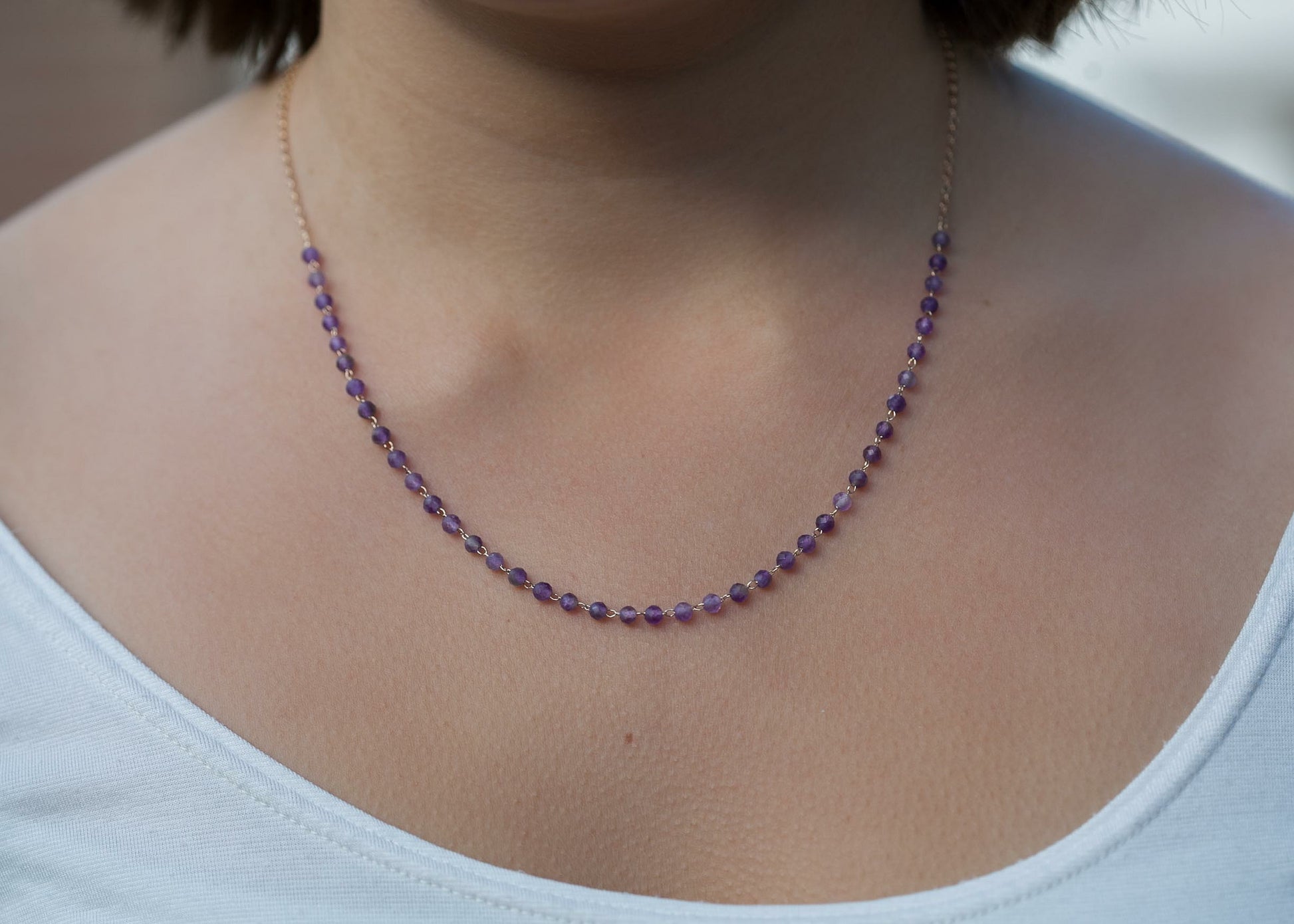 Collier pierres d'améthyste plaqué or