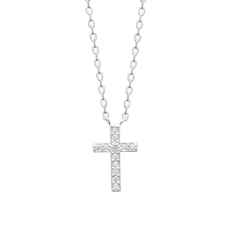Collier pendentif croix sertie de zircons en argent