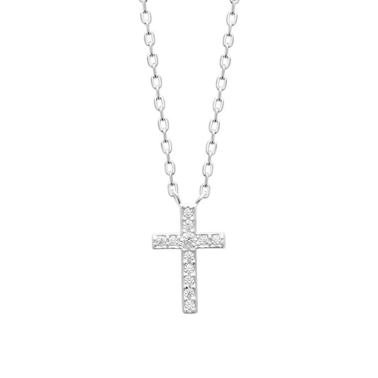 Collier pendentif croix sertie de zircons en argent