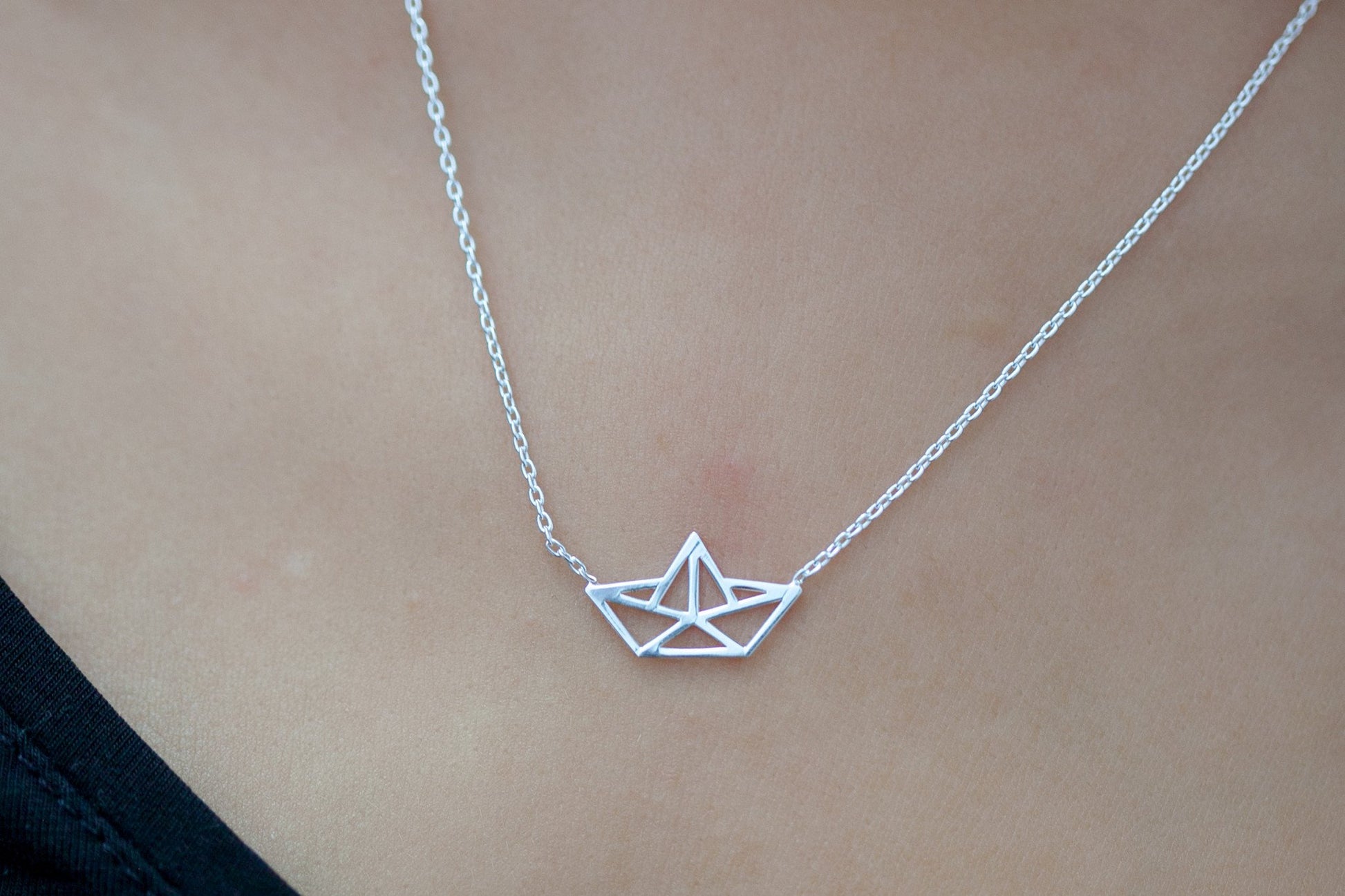 Collier bateau en papier origami - argent 925