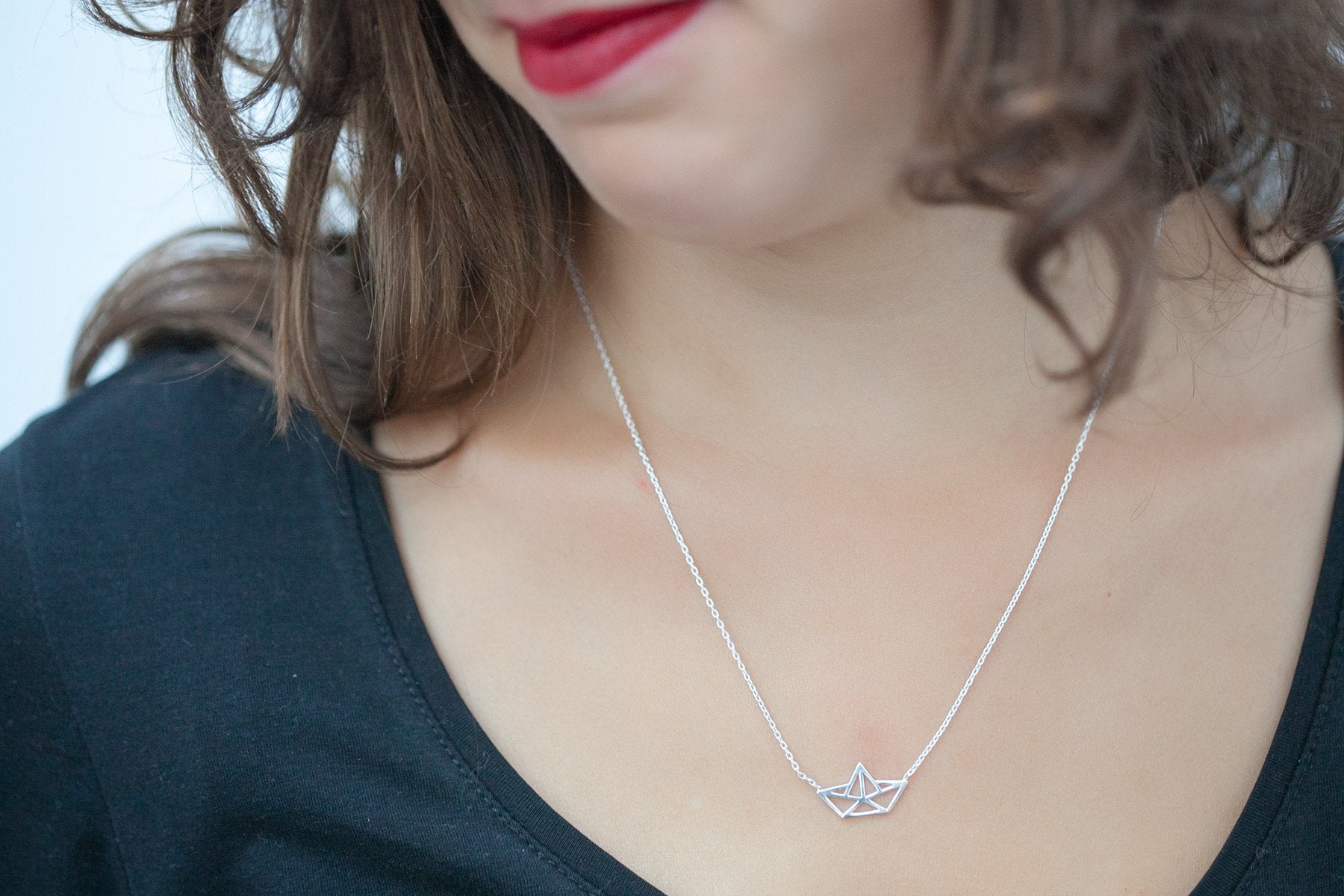 Collier bateau en papier origami - argent 925