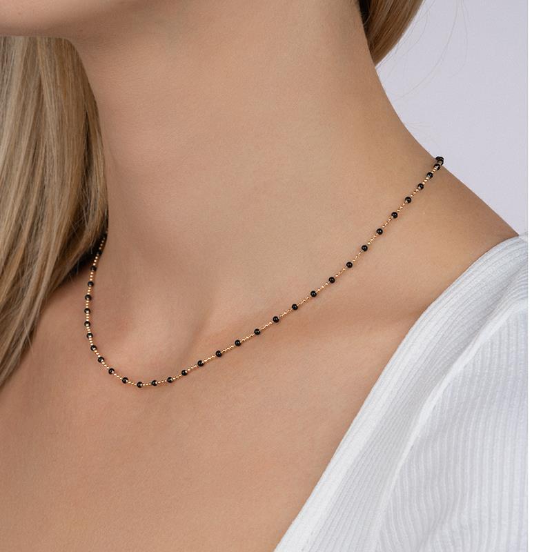 Collier chaîne et mini perles noires plaqué or – Elise et moi