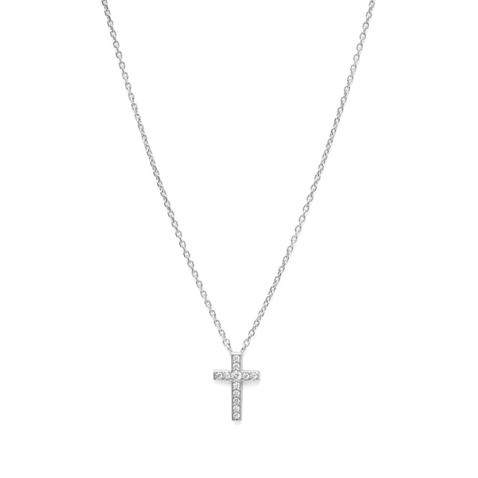 Collier pendentif croix sertie de zircons en argent