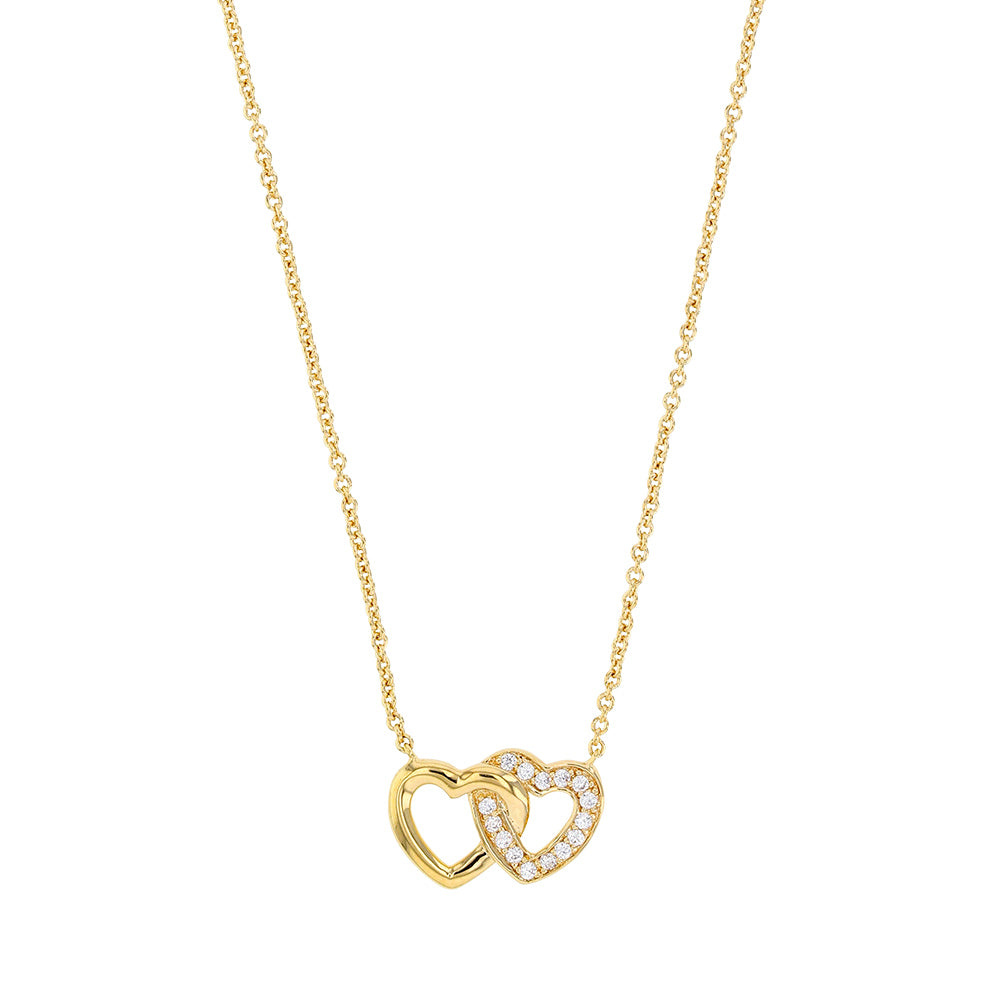 Collier coeurs entrelacés serti de zircons plaqué or