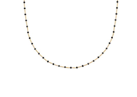 Collier chaîne et mini perles noires plaqué or