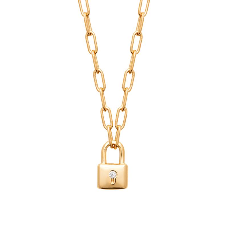 Collier pendentif cadenas plaqué or
