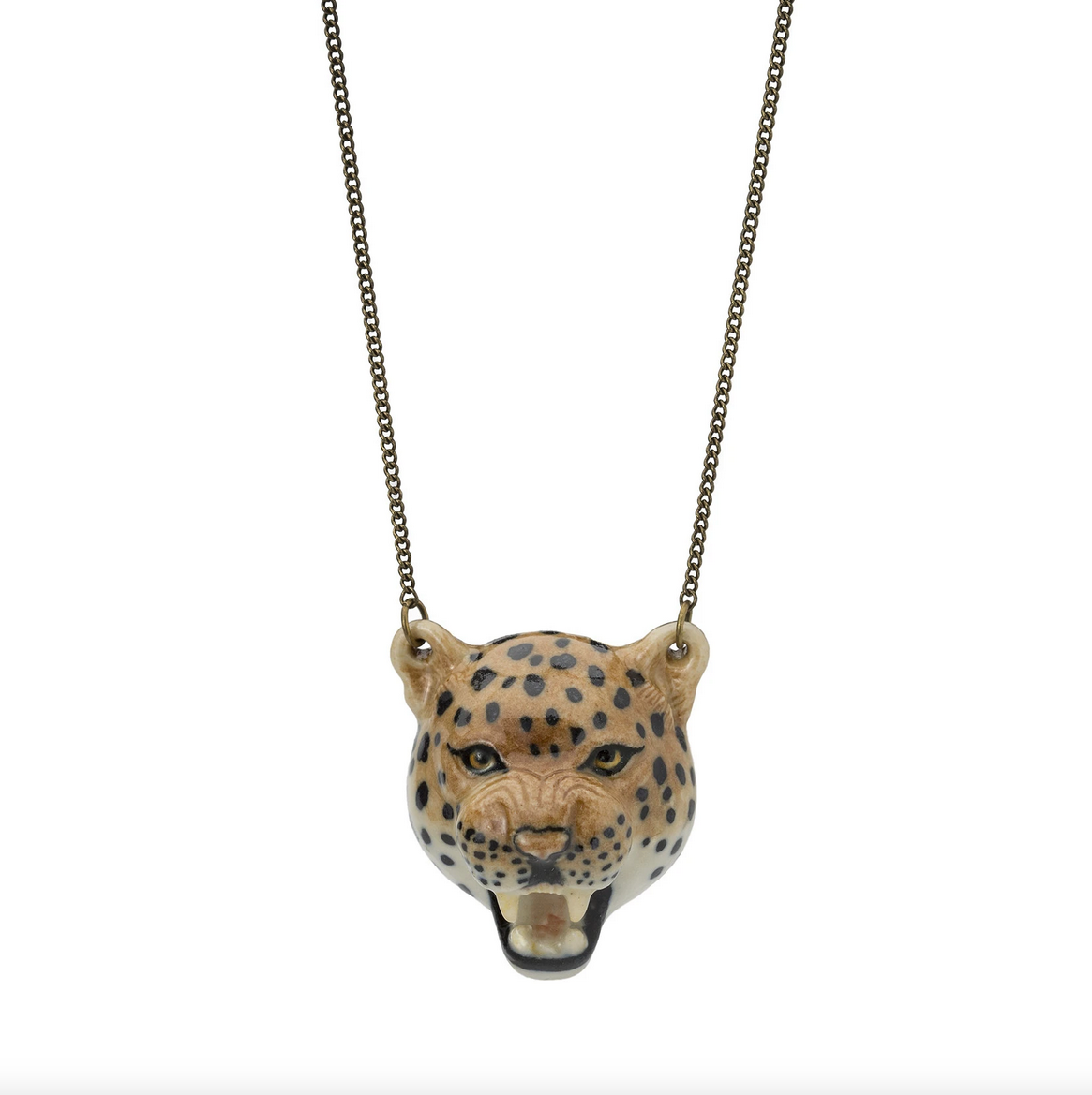 Collier pendentif tête de léopard en porcelaine