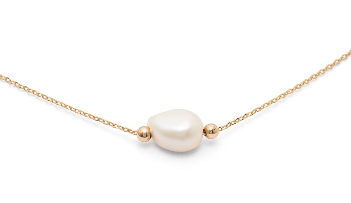 Collier perle blanche plaqué or