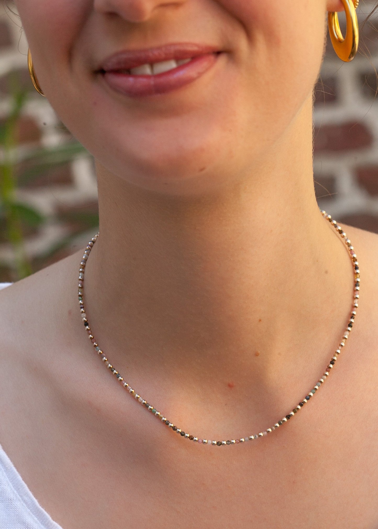 Collier perles d'argent et pierres naturelles