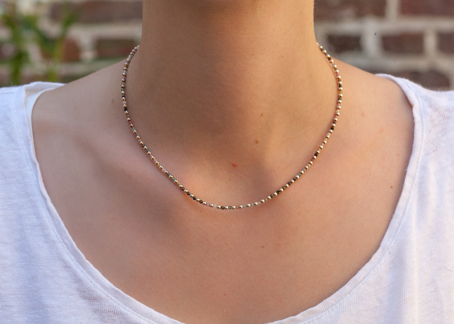 Collier perles d'argent et pierres naturelles