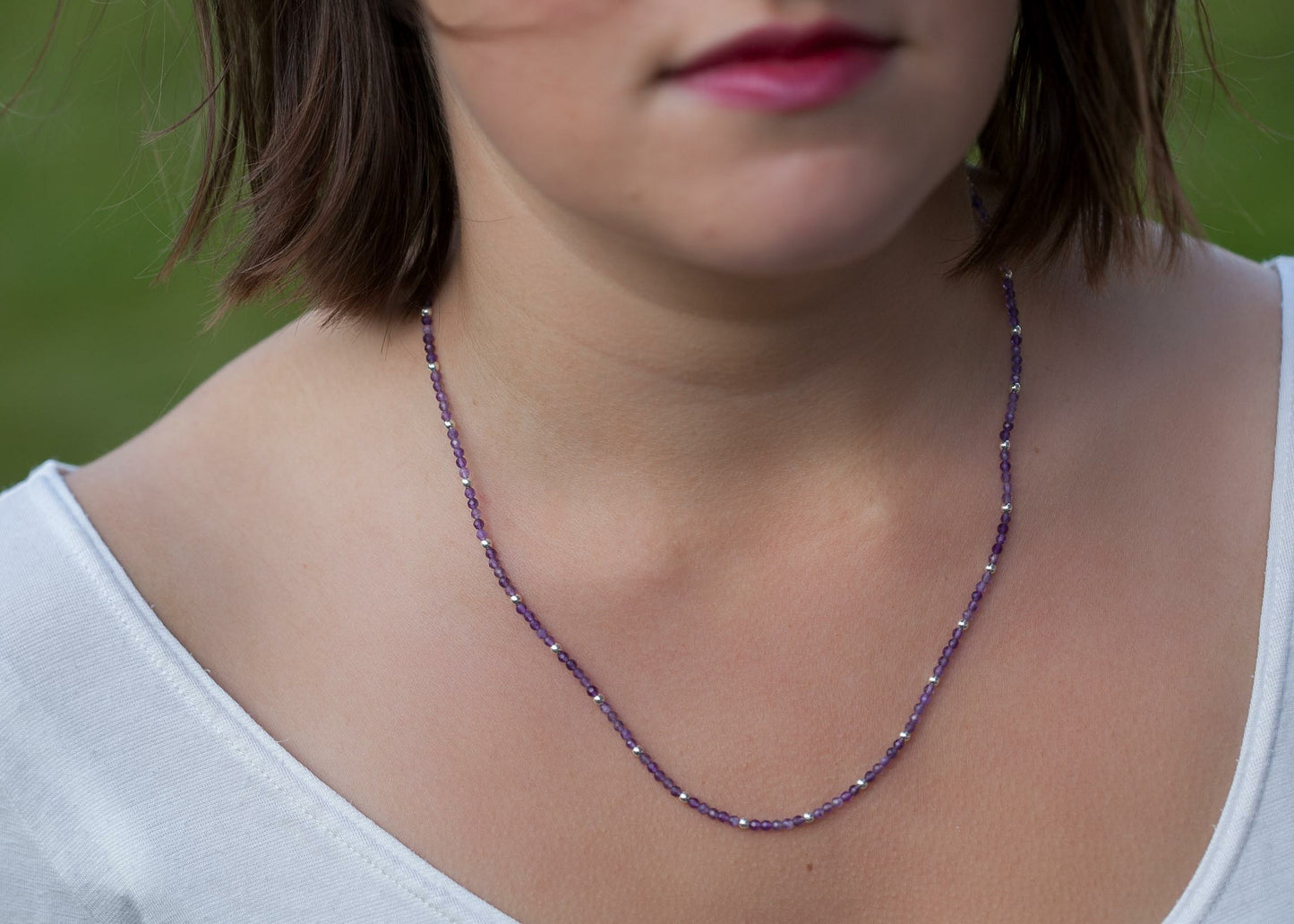 Collier perles d'argent et pierres naturelles