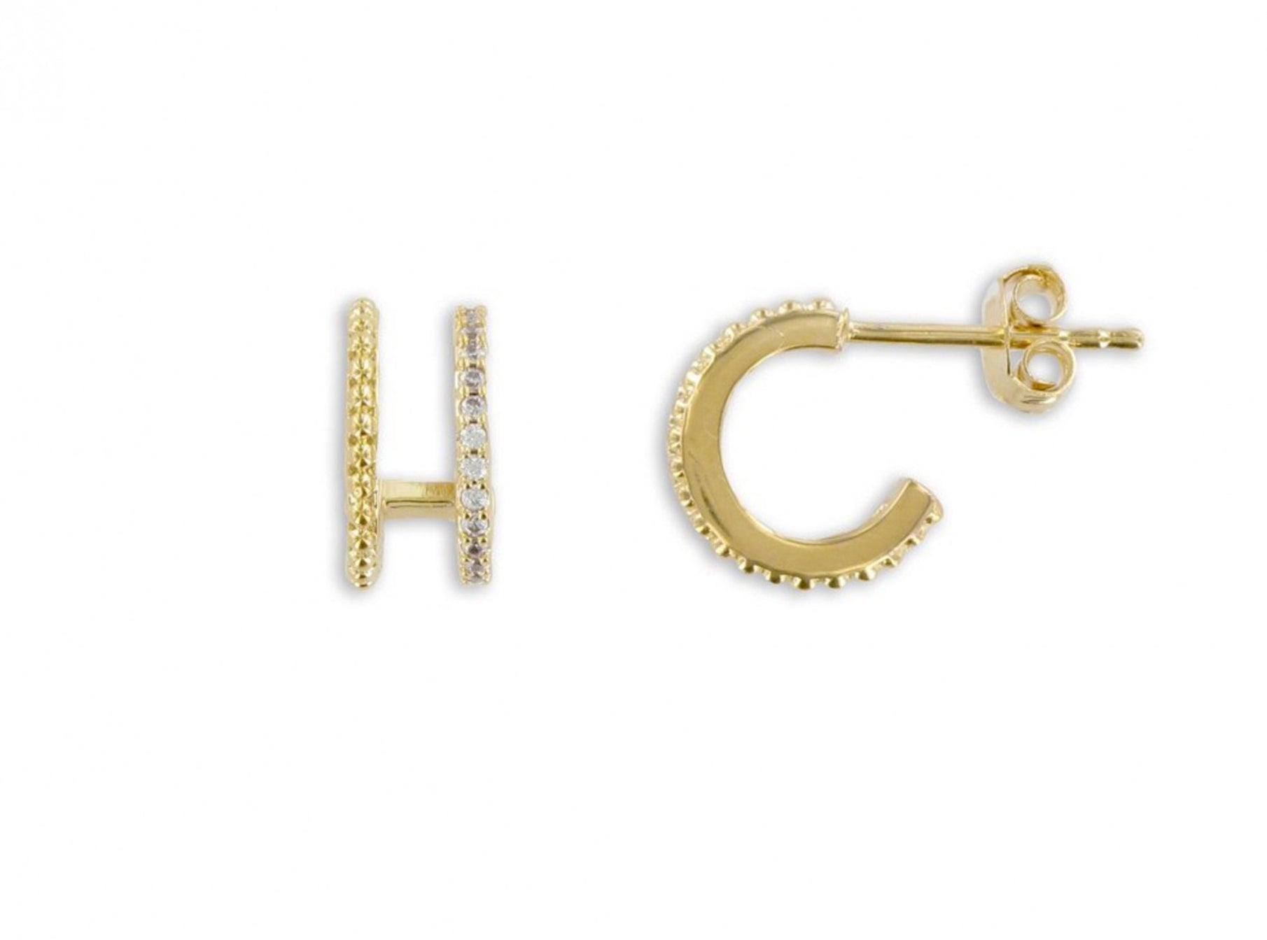 Boucles d'oreilles créoles doubles serties de zircons plaqué or