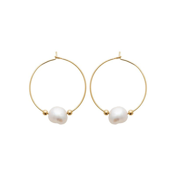 Boucles D'oreilles Clous - Perles De Culture D'eau Douce Blanches, Plaqué Or Jaune - Neuf Avec étiquettes