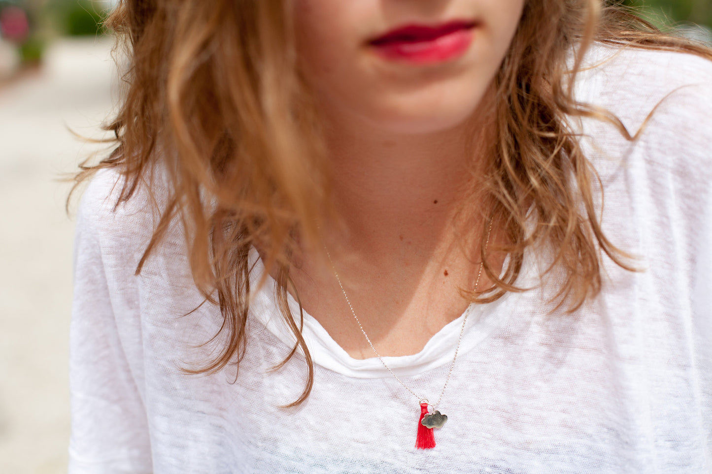 Collier nuage et pompon en argent